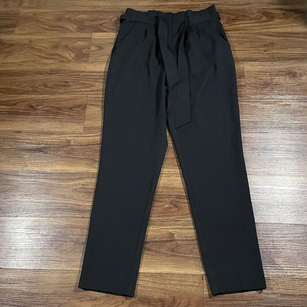 Bisou Bisou Michele Bohbot Black Belted Dress Pants Flat Front Polyester Women 4